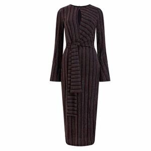 French Connection Paula Keyhole Metallic Midi Dress Size Small Blackout Multi
